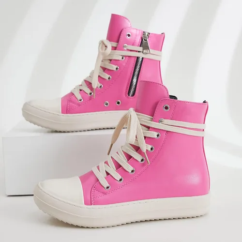 Vista 4 de MOFEEDOUKA Tenis de lona para mujer, con cordones, cómodos, con plataforma, con cremallera