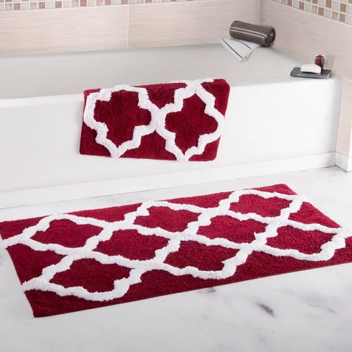 Vista 4 de Lavish Home Juego de alfombrillas de baño de enrejado de 2 piezas 100% algodón, color negro