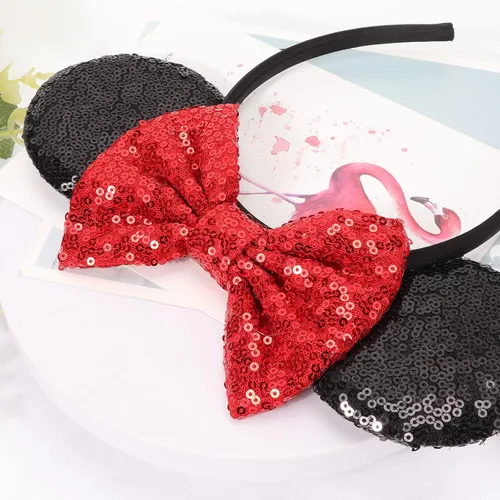Vista 6 de DRESHOW Diadema de lazo con orejas de ratón con purpurina, decoración de fiesta, disfraz de cosplay para mujer
