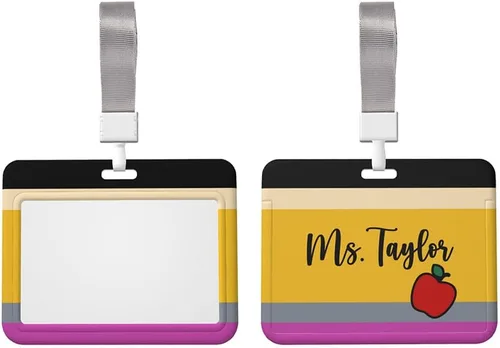 Vista 8 de Portatarjetas de identificación de profesor personalizado con cordón, bonito portatarjetas de identificación con tema de crayón para insignias