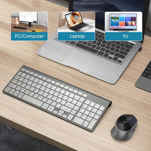 Vista 7 de J JOYACCESS - Teclado y mouse inalámbricos, combo de teclado y mouse inalámbricos delgados y ergonómicos, escritura portátil y cómoda