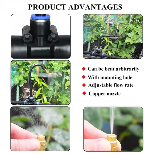 Vista 4 de Kit de riego por goteo de 50 pies, sistema automático de riego de jardín con conectores rápidos sin herramientas, goteros de flexión de 360°