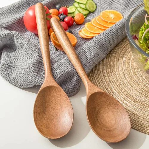 Vista 7 de Cuchara de madera, cucharas de cocina de madera de acacia saludable, cuchara de cocina duradera, cucharón de madera antiarañazos para cocinar