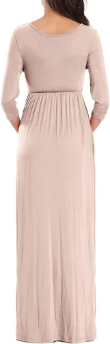 Vista 5 de Kim S Vestido largo de maternidad con banda de flores (S-3XL), vestido de fiesta baby shower con cuello en V fruncido