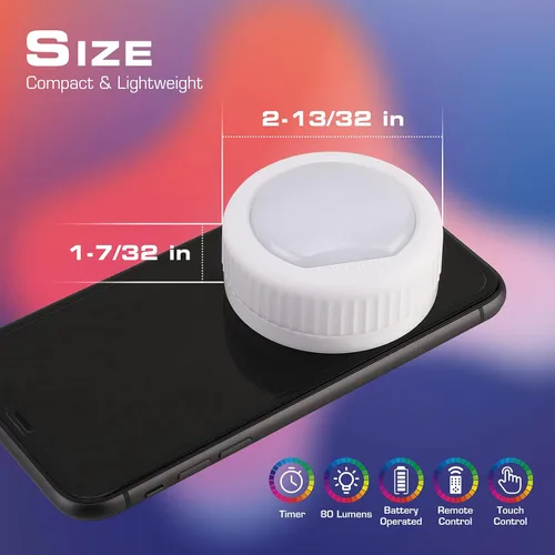 Vista 4 de EverBrite Luz de grifo, luz de empuje, luces LED de disco con 12 colores RGB, luz táctil inalámbrica debajo del gabinete, luz nocturna de 80 lúmenes