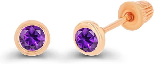 Vista 2 de Aretes de tuerca con tuerca de tuerca de oro macizo de 14 quilates, hipoalergénicos, redondos de 0.118in, con solitario auténtico, con piedra natal