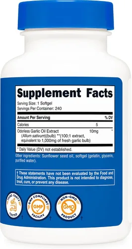 Vista 4 de Nutricost Ajo 1000 mg, 240 cápsulas blandas - Suplemento de ajo de alta potencia, sin gluten