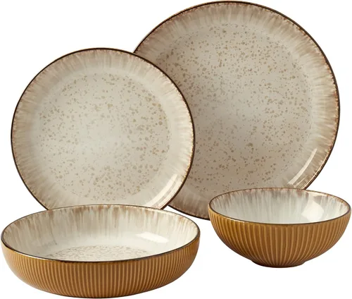 Vista 10 de Tabletops Gallery Colección Granja Moteada - Servicio de Vajilla de Gres para 4, Platos de Cena, Ensalada, Aperitivo, Postre, Tazones, Juego