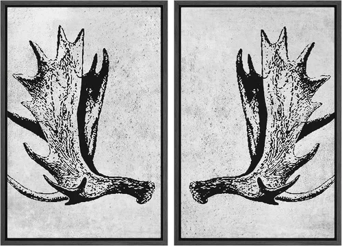 Vista 113 de SIGNWIN Lienzo enmarcado para pared, juego de arte con anillos de árbol de bosque grunge en blanco y negro, ilustraciones de naturaleza silvestre