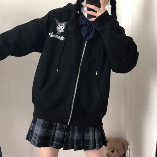 Vista 5 de Lindas sudaderas con capucha con cremallera completa para mujeres y niñas, sudadera con capucha Kawaii con bolsillos