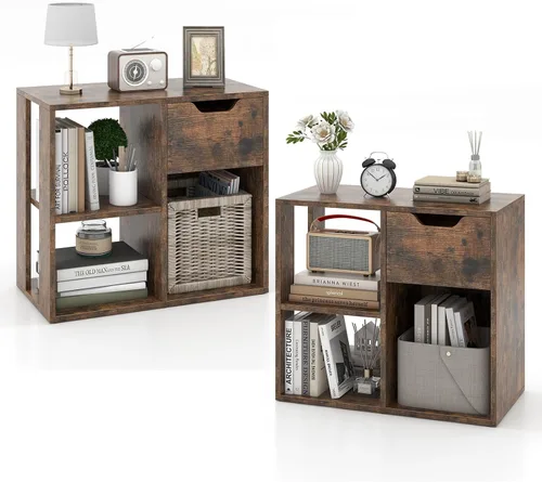 Vista 14 de LOKO 3-Cube Bookshelf with Drawer Set of 2, 2-Tier Open Shelf Bookcase, Freestanding Display Shelf, Modern Home Storage Organizer, Shelving Unit for