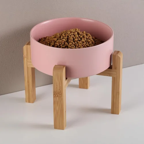 Vista 6 de Tazón de cerámica elevado y elevado para perros de razas pequeñas y medianas, cuenco de agua con soporte, plato de alimentación de mascotas pesado