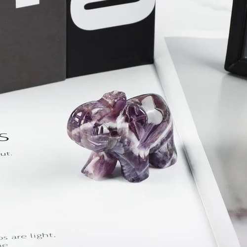 Vista 4 de SMQ Estatua de decoración de elefante de cristales de amatista de 2.0 pulgadas, piedras preciosas talladas a mano, figuras de cristal de buena