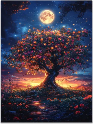 Vista 21 de VOCBAN Tree of Life Canvas Wall Art Painting Poster Nature Print Canvas Wall Art Print Artwork Living Room Bedroom Office Hallway Picture(black