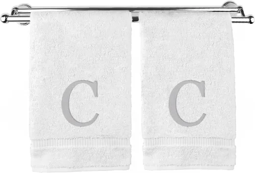 Vista 127 de Toalla de mano monogramada, regalo personalizado, juego de 2 - Toalla bordada con letra de bloque dorada - Extra absorbente 100% algodón turco