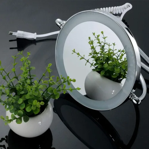 Vista 6 de Espejo de maquillaje con iluminación LED de 10 aumentos, espejo de maquillaje de doble cara giratorio de 360°, espejo de tocador LED para baño