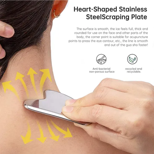 Vista 5 de Gua Sha de acero inoxidable - Gua Sha de metal, herramientas faciales de Gua Sha de acero inoxidable, tratamiento facial corporal, reduce