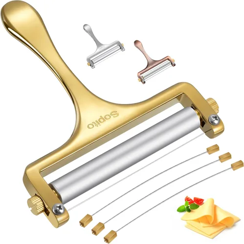 Vista 8 de Sopito - Cortador de queso de alambre de acero inoxidable con 3 cables adicionales, cobre Adjustable Thickness, Even Slices, Rust-Resistant