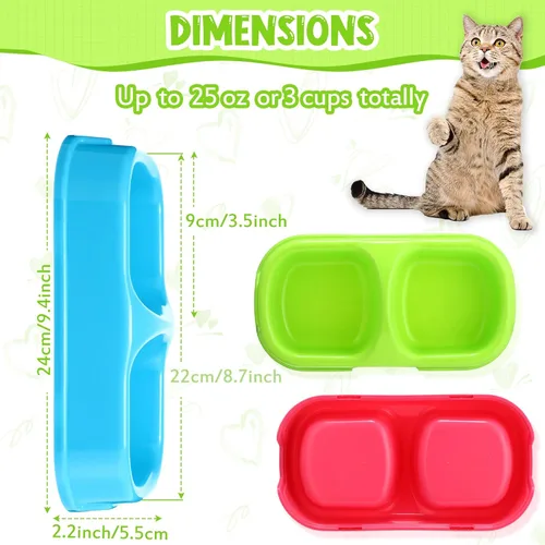 Vista 3 de Hsei 12 cuencos de plástico doble para gatos y perros, 9.44 x 5.12 x 2.16