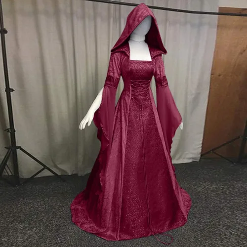 Vista 2 de XIANNV - Disfraces de Halloween para mujer, vestido renacentista, vestido victoriano casual de moda para mujer, vestido de fiesta de cosplay