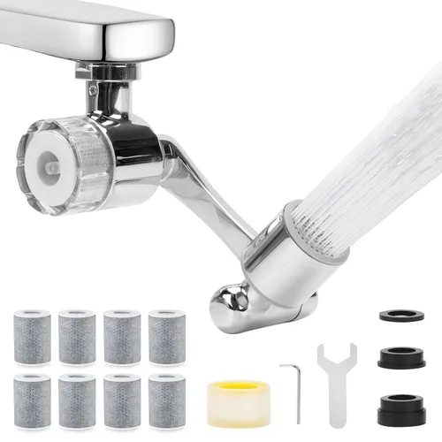 Vista 8 de Paquete de 3 filtros de agua para grifo del fregadero, purificador de agua montado en grifo giratorio 360° con 15 cartuchos de filtro, elimina