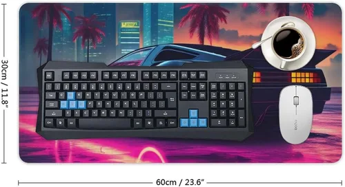 Vista 2 de Large Mouse Pad JDM Sports Car NSX Neon Palm Trees Synthwave Desk Mat Computer Accessories Gaming Office Organizers Supplies Decor Essentials