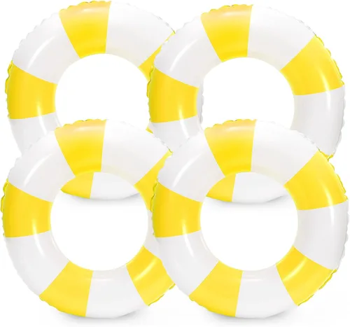 Vista 17 de Whaline Flotador inflable de natación de 4 piezas, anillo de natación a rayas, divertido estampado para piscina, tumbona, tubo para verano