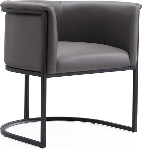 Vista 8 de Manhattan Comfort Bali - Silla de comedor de piel sintética, diseño Art Deco moderno con silueta escultórica, marco de metal, cojines acolchados