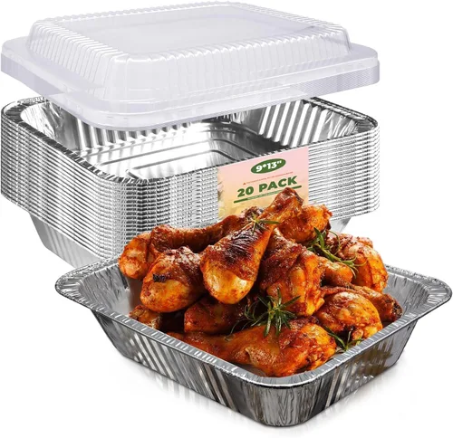 Vista 9 de YLT WAX Bandejas Desechables de Papel de Aluminio de 9 x 13 pulgadas con Tapas Transparentes (Paquete de 10), Recipientes de Alimentos Duraderos