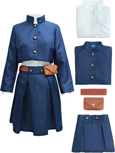 Vista 2 de C-ZOFEK Uniforme Nobara de cosplay de talla estadounidense con cinturón, bolsa, abrigo, falda, trajes de anime