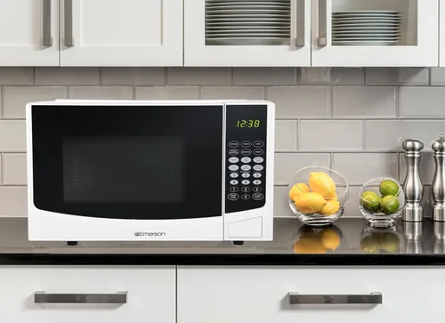 Vista 5 de Emerson Horno microondas compacto de 0.9 pies cúbicos con control táctil, pantalla LED, 900 W, 6 menús automáticos con plato giratorio de vidrio