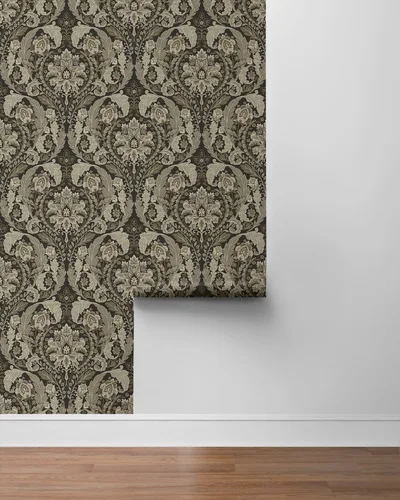 Vista 6 de NextWall Harry & Grace Thornton - Papel tapiz de damasco vintage (lado del cliffside)