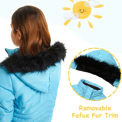 Vista 5 de FARVALUE Abrigos de invierno para niñas, ropa de abrigo con forro polar grueso con capucha para niñas