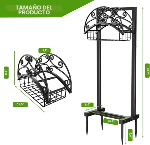 Vista 5 de Gayuteay Soporte para manguera de jardín - Soporte para manguera de agua mejorado con cesta de almacenamiento, capacidad para 151 pies, soporte