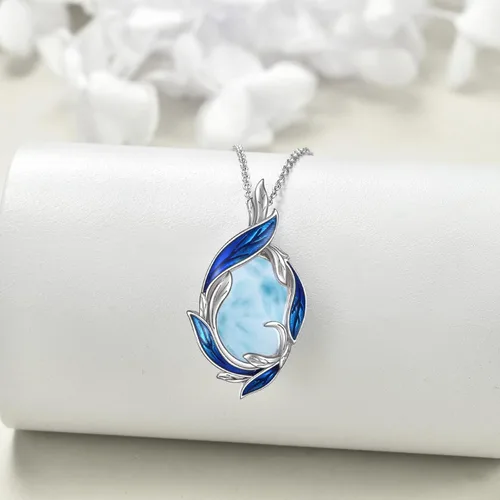 Vista 10 de LUHE Collar de plumas de piedra lunar, collar con colgante de plumas de plata de ley, joyería de regalo de Navidad para mujer