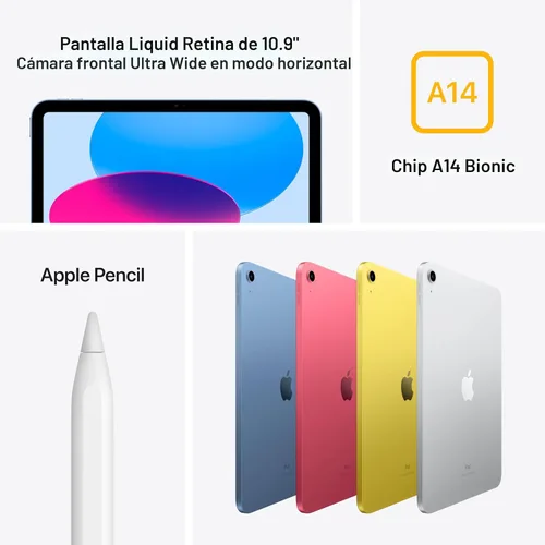 Vista 3 de Apple iPad (10ª generación): con chip A14 Bionic, pantalla Liquid Retina de 10.9 pulgadas, 64GB, Wi-Fi 6, cámara frontal de 12MP/cámara trasera