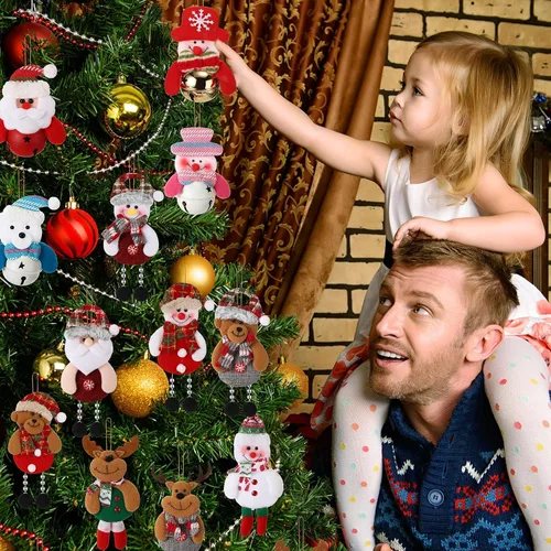 Vista 4 de Skylety 16 adornos de felpa para árbol de Navidad, Papá Noel, muñeco de nieve, oso, decoración de árbol de Navidad, colgantes de alce, muñeco