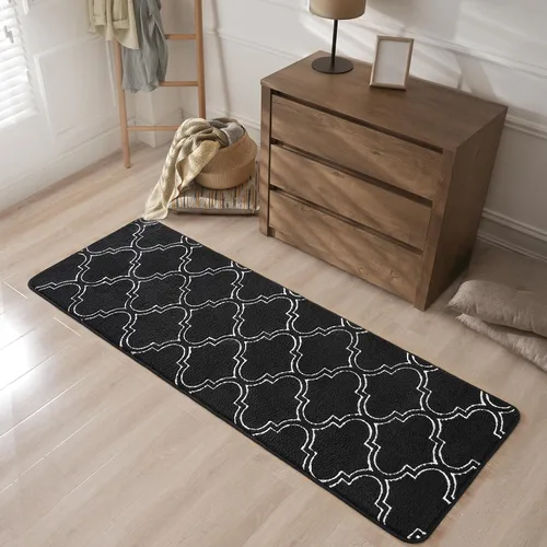 Vista 8 de Chicrug - Alfombra geométrica moderna de 2 x 6 pies para dormitorio o pasillo Negro Geometric