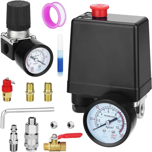 Vista 15 de Válvula de control universal del interruptor de presión del compresor de aire (90-120 PSI, 110V-240V) con regulador de 0-180 PSI y válvula de alivio