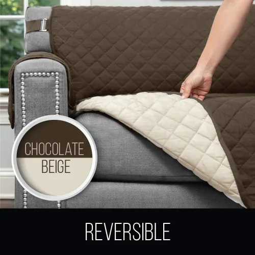 Vista 2 de Sofa Shield Protectores de sofá, color chocolate/beige, sofá para asiento de hasta 62 pulgadas de ancho y sofá para asiento de hasta 88 pulgadas