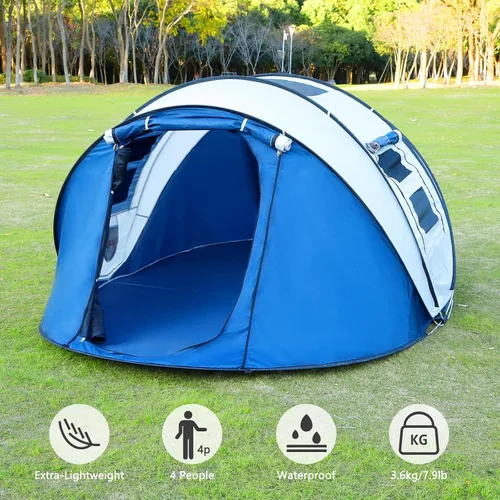Vista 4 de Tienda de campaña instantánea para 4 personas, tienda de campaña instantánea portátil con configuración de 1 minuto, tienda de campaña ligera