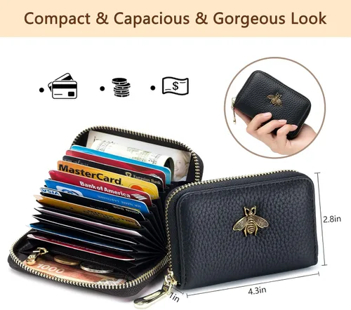 Vista 2 de imeetu Soporte para tarjetas de crédito RFID, cartera pequeña de cuero con cremallera para mujer
