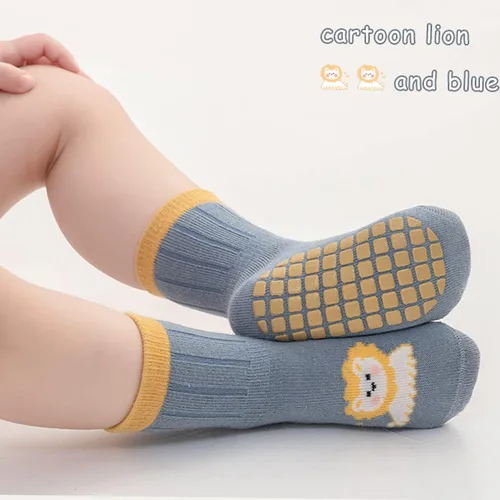 Vista 6 de BRATAA Toddlers No Slip Socks 5 Pairs-Cartoon Baby Little Boys Girls Socks with Grips Crew Length Slipper Socks