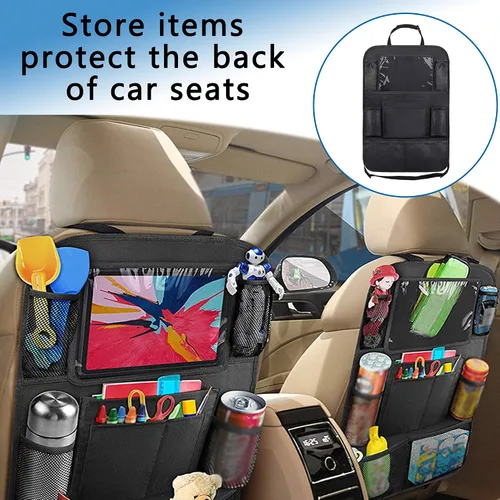 Vista 7 de Aokdom 2 organizadores de respaldo de asiento de automóvil, organizador de asiento de automóvil de capacidad extra grande con 6 bolsillos de malla