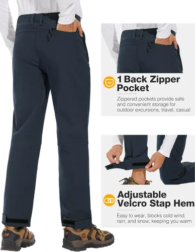 Vista 4 de SPECIALMAGIC Pantalones de senderismo con forro polar para hombre, para esquí, invierno, softshell, impermeables, bolsillos con cremallera