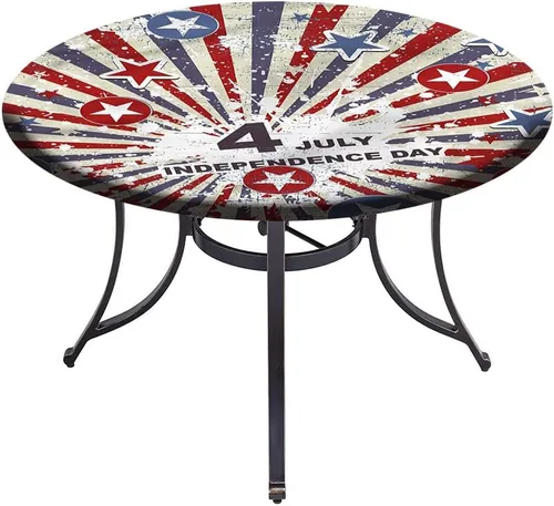 Vista 4 de Mantel redondo, mantel del 4 de julio para mesa auxiliar, pintura de estrellas y rayas, se adapta a mesas redondas de 32 pulgadas de diámetro