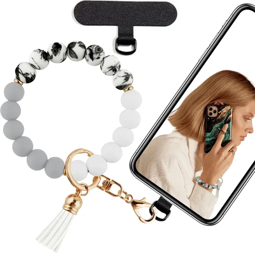 Vista 16 de Correa de silicona con cuentas para mujer, silicona sin BPA Elastic wristlet with tether tab, 12mm BPA-Free silicone beads with printed accents