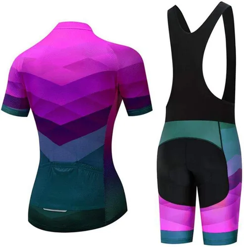 Vista 2 de Women's Cycling Clothing Set Road Bike Shirts Short Sleeve Breathable Cycling Jersey with Gel Padded Bib Shorts