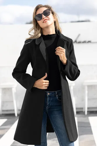 Vista 3 de Kate Kasin Abrigo de vestir para mujer, con cinturón, solapa con muesca y cinturón, gabardina para otoño e invierno