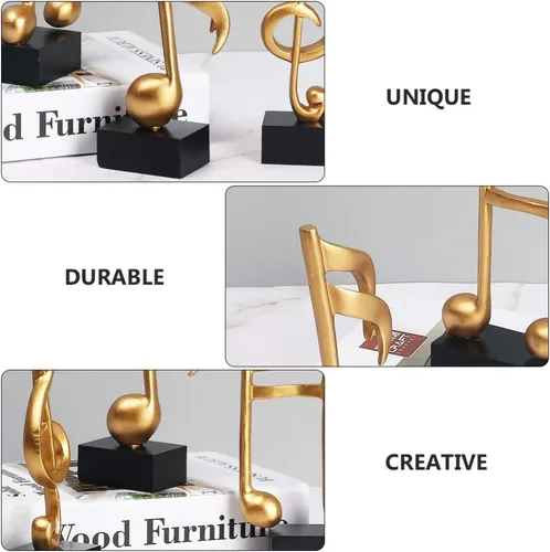 Vista 4 de DOITOOL Decoración de notas musicales, paquete de 3 adornos de notas musicales de resina, figuras musicales doradas, escultura compacta de mesa